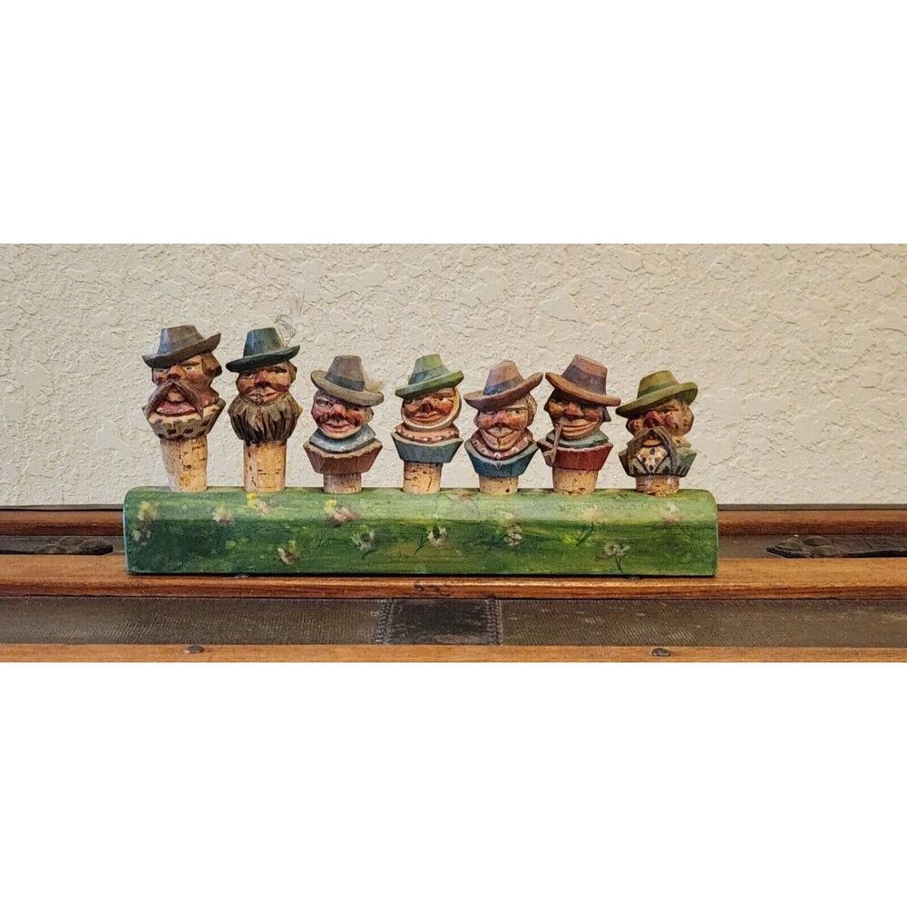 Vintage Wooden Hand Carved Cork German Figurines Fritz Radner (Set Of 7)